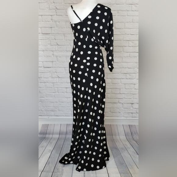 AO Michelle Mason Black White Polk Dot High Maxi Dress NWT Size 0 Asymmetrical - Picture 3 of 14